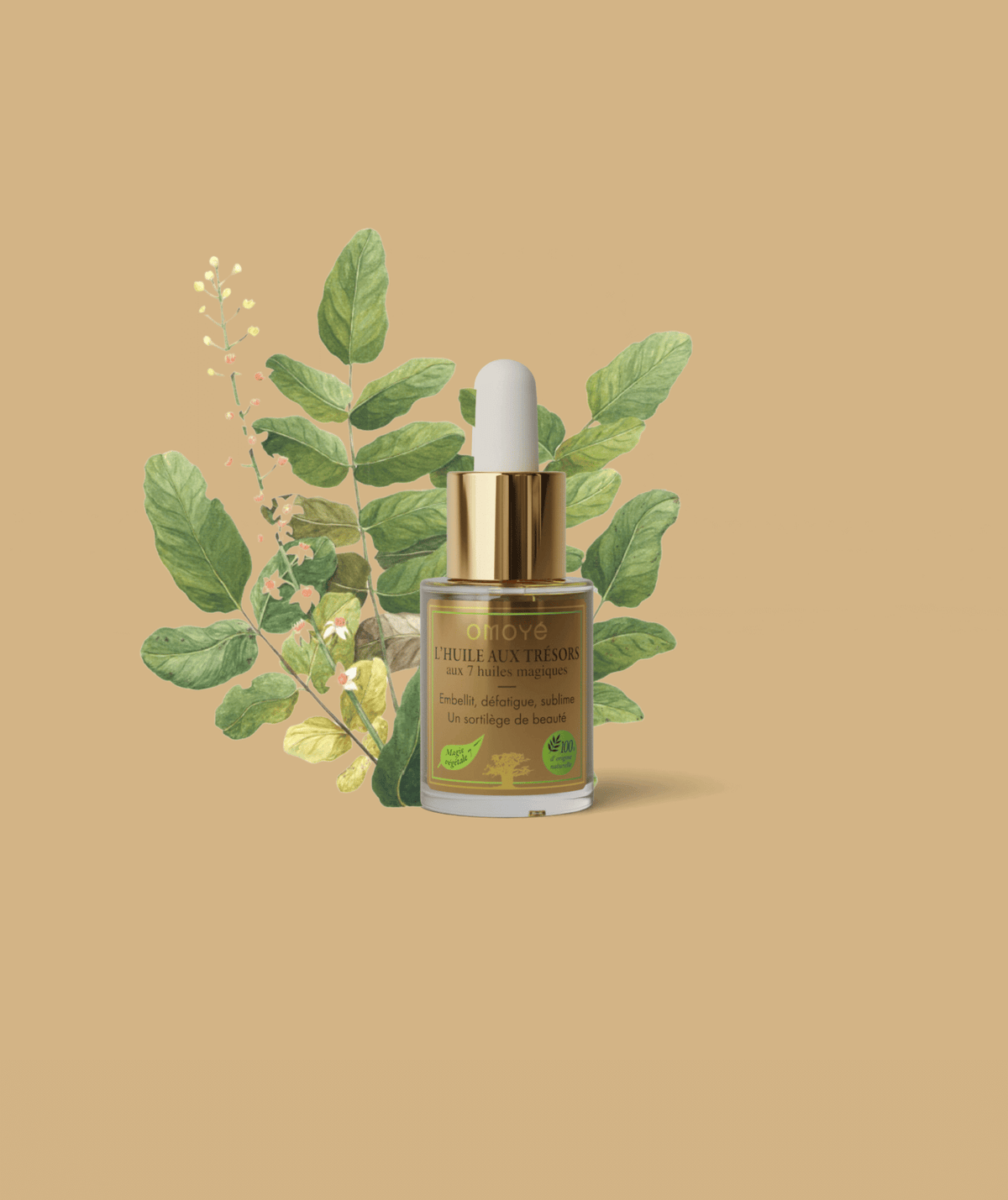 Huile sèche visage Omoyé L’Huile aux Trésors aux 7 huiles végétales magiques soin naturel anti-âge, hydratant, revitalisant, non comédogène, pour homme et femme, peau mature cosmétique chamanique fabriqué en France