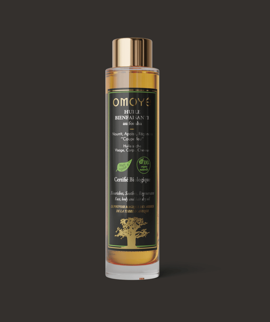 Huile sèche Omoyé Bienfaisante au foraha  soin visage, corps et cheveux, nourrissant, apaisant et régénérant huile naturelle certifiée bio, effet coupe-feu, peau sèche, irritée, après-soleil cosmétique , homme et femme
