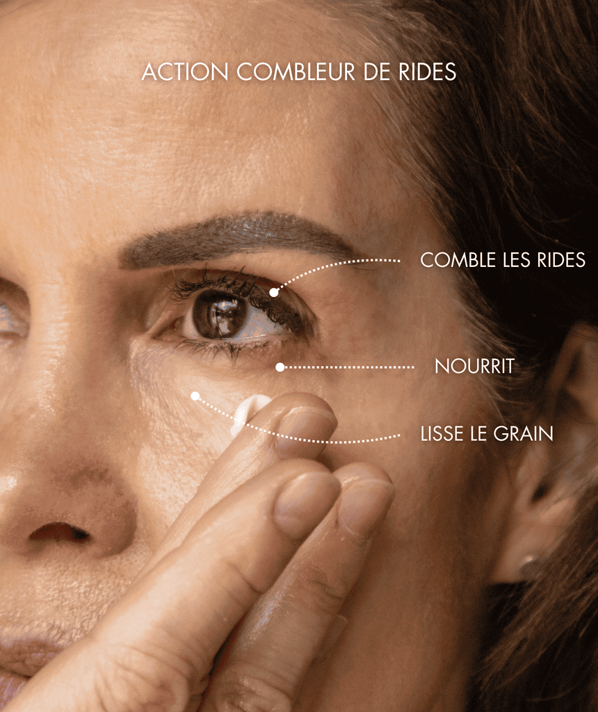Application concentré rides Omoyé comble, nourrit et lisse le contour des yeux pour un regard plus jeune.