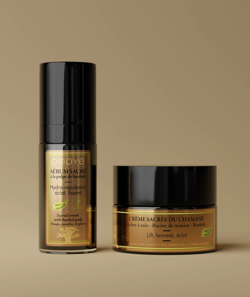 sérum sacré omoyé pulpe de baobab et crème sacrée du chamane éclat fermeté hydratation peau lisse soin lift naturel
