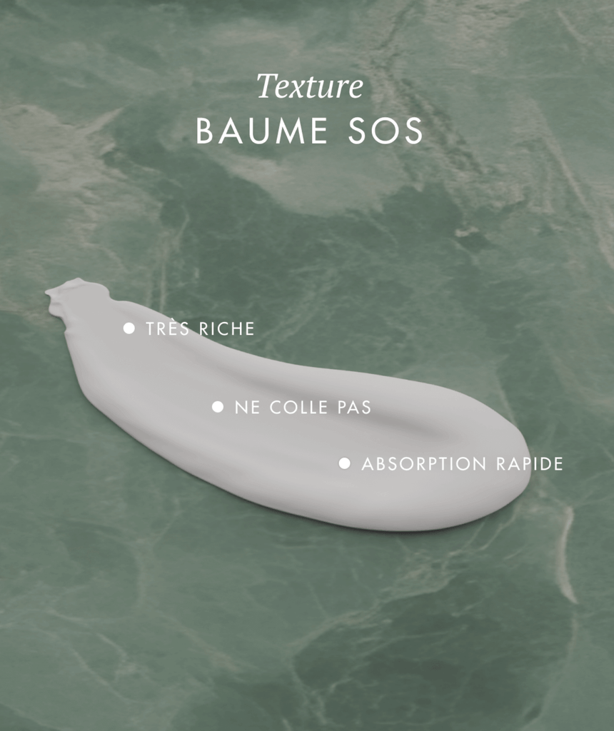 texture baume sos omoyé très riche non collant absorption rapide peau sèche soin apaisant nourrissant visage
